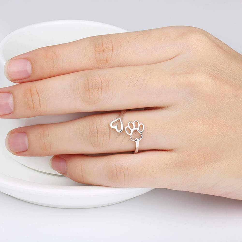 Paw & Heart Ring Adjustable 925 Sterling Silver