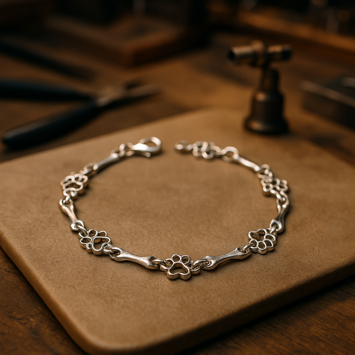 Limited Edition Silver Dog Paw and Bone Charms Bracelet