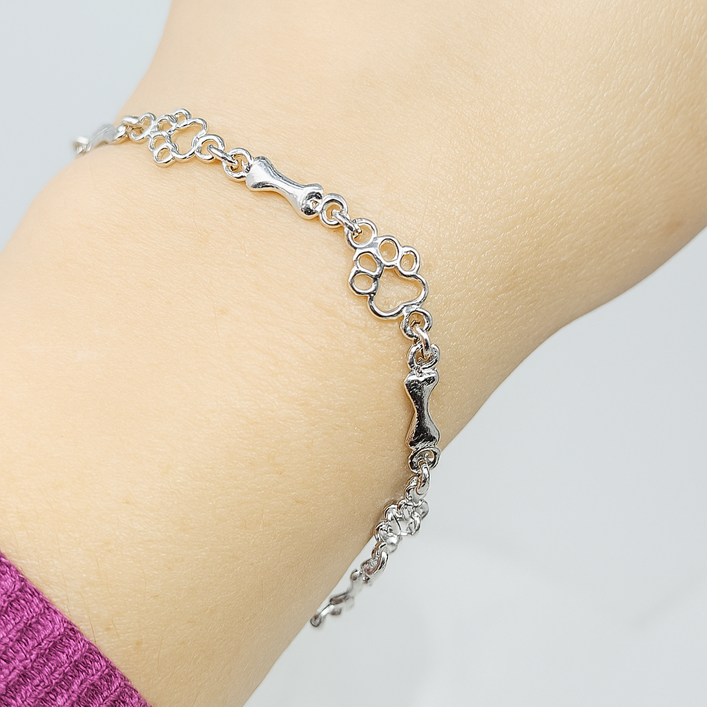Limited Edition Silver Dog Paw and Bone Charms Bracelet
