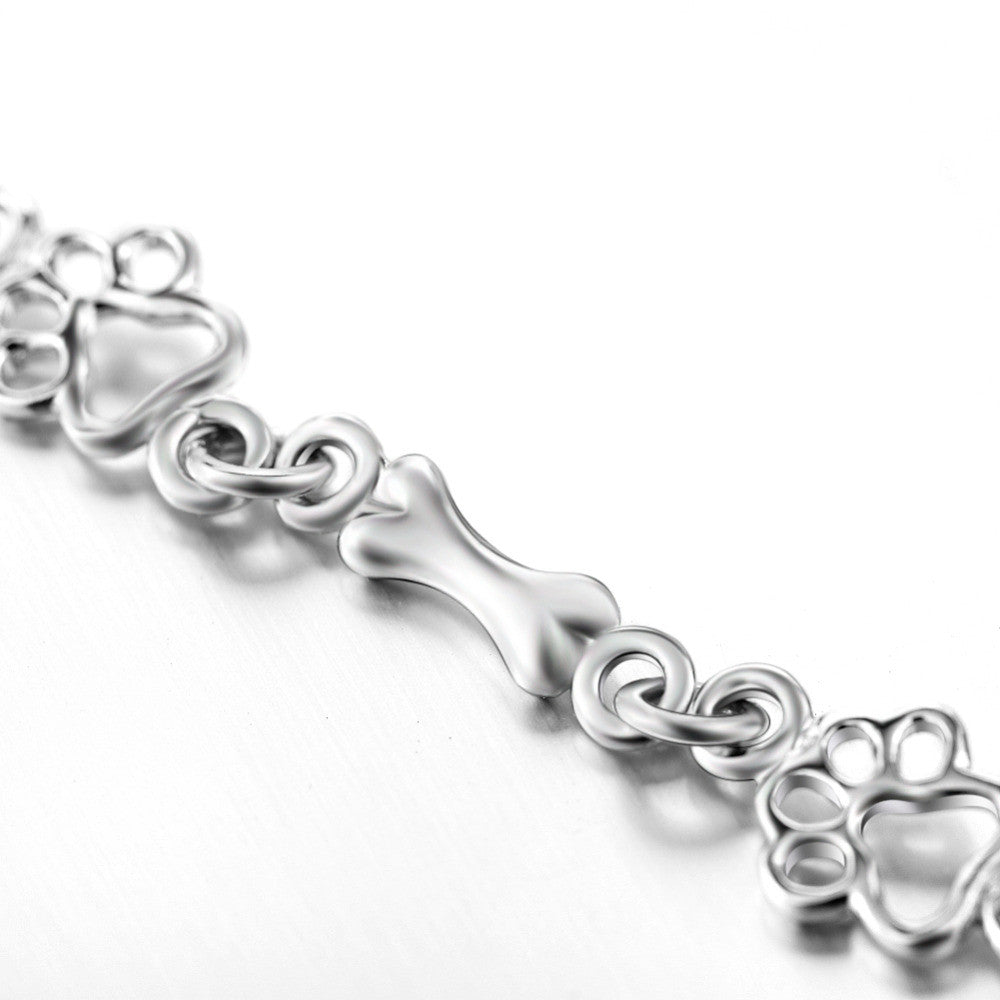 Limited Edition Silver Dog Paw and Bone Charms Bracelet