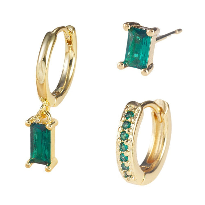 Emerald Green Geometric Zircon Earrings | Gold