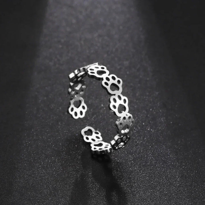 Adjustable Paw Print Ring Stainless Steel