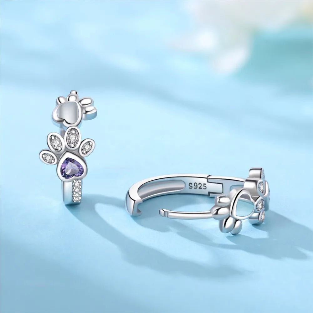 Paw Huggie Earrings in 925 Sterling Silver
