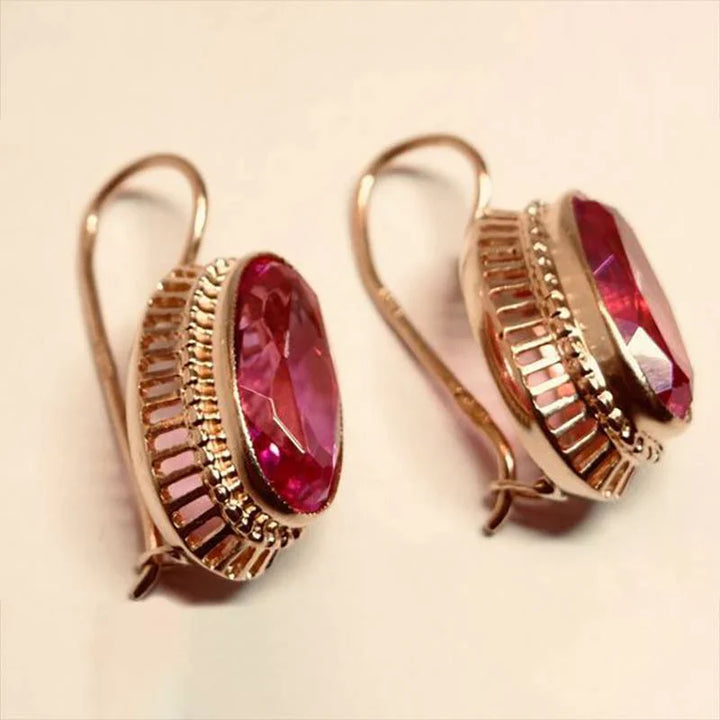 Antique Red Crystal Rose Earrings | Gold